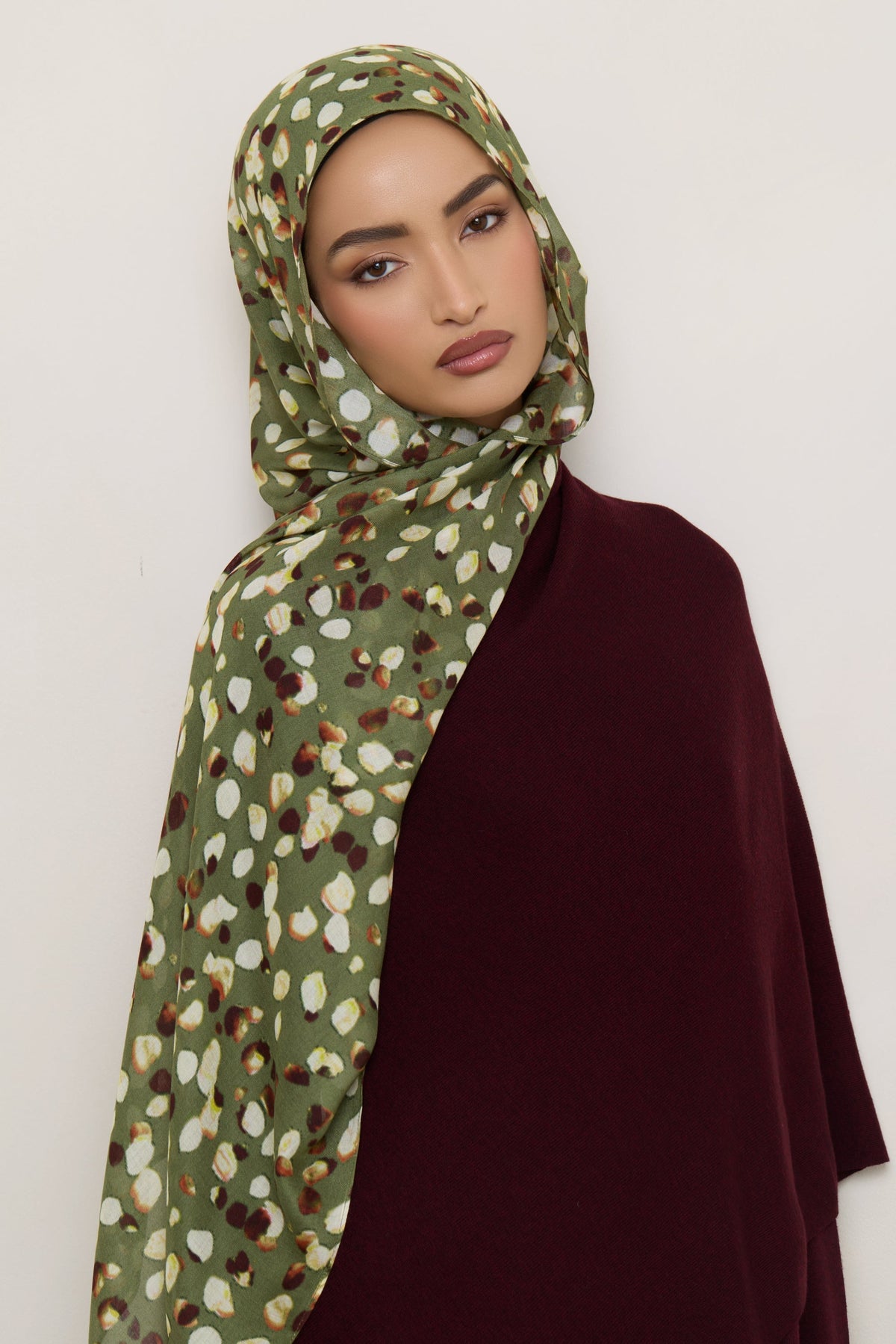 Printed Modal Hijab - Olive Sauvage