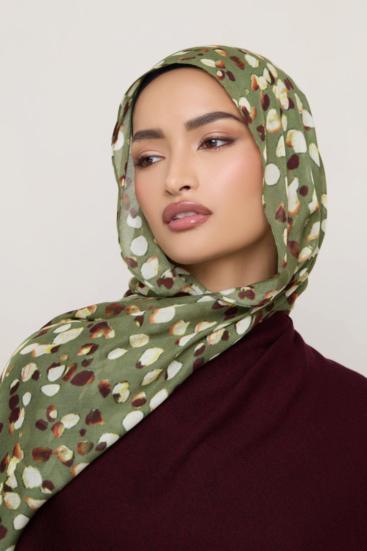 Printed Modal Hijab - Olive Sauvage
