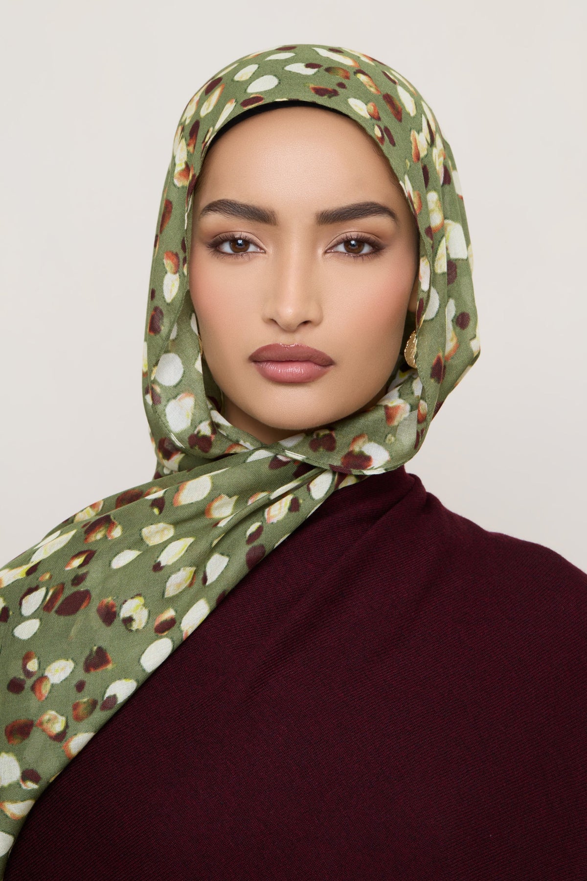 Printed Modal Hijab - Olive Sauvage
