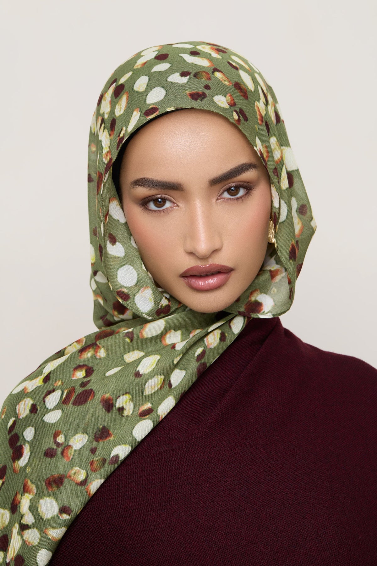 Printed Modal Hijab - Olive Sauvage