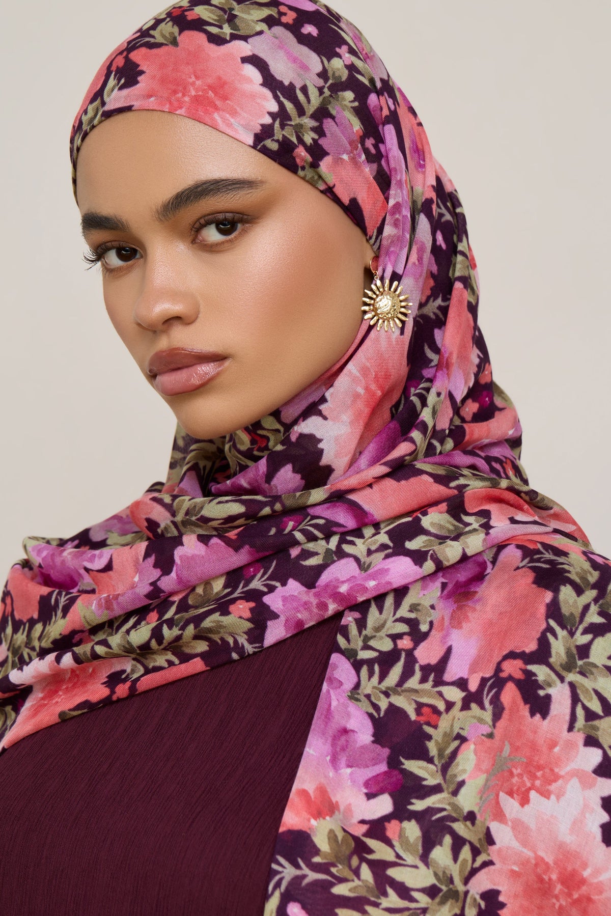 Printed Modal Hijab - Plum Garden