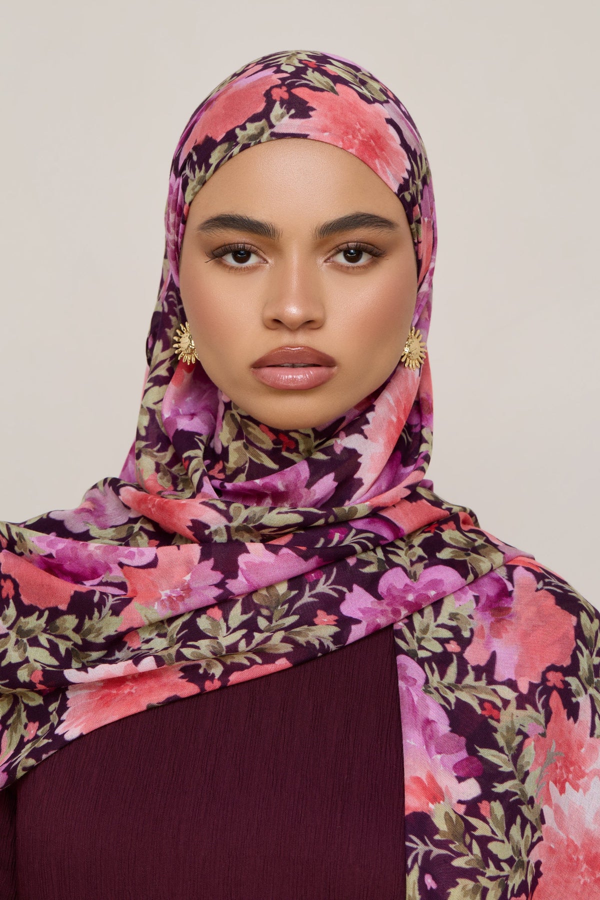 Printed Modal Hijab - Plum Garden
