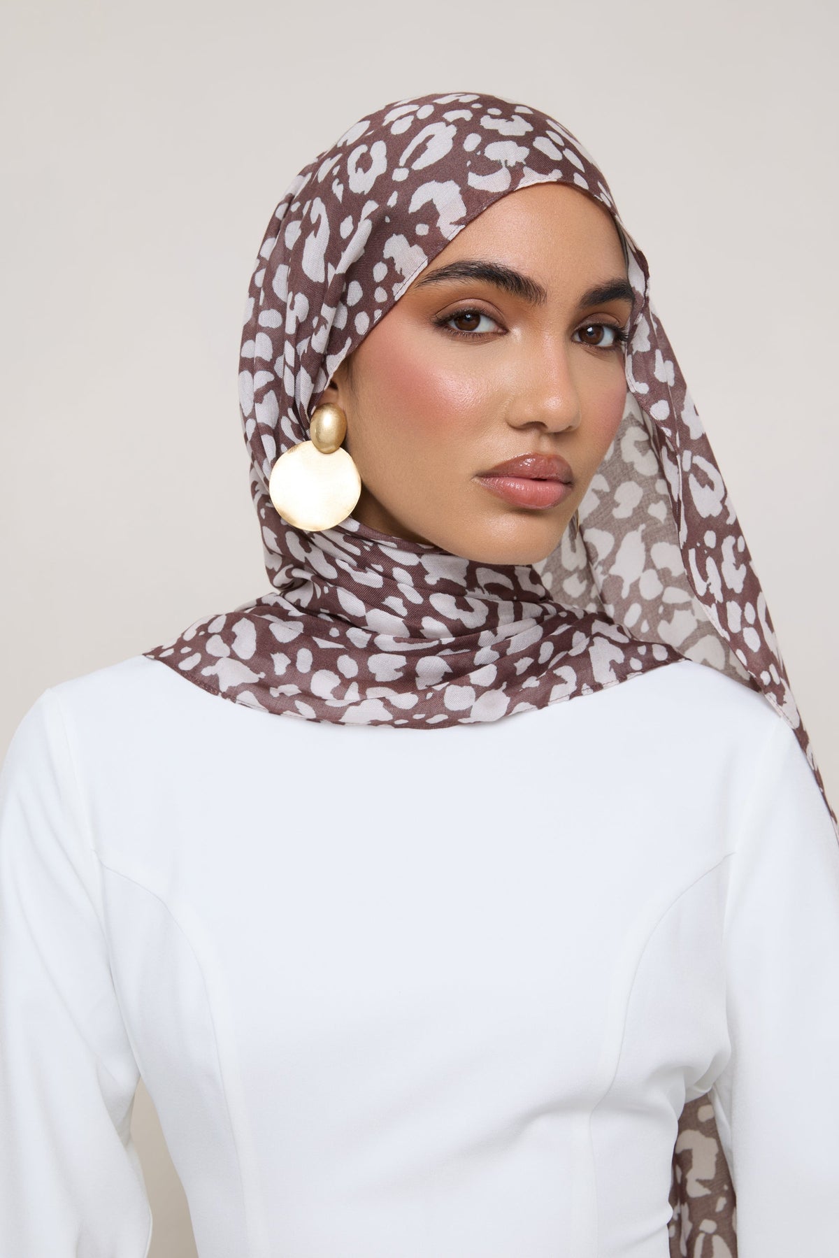 Printed Modal Hijab - Stone Leopard