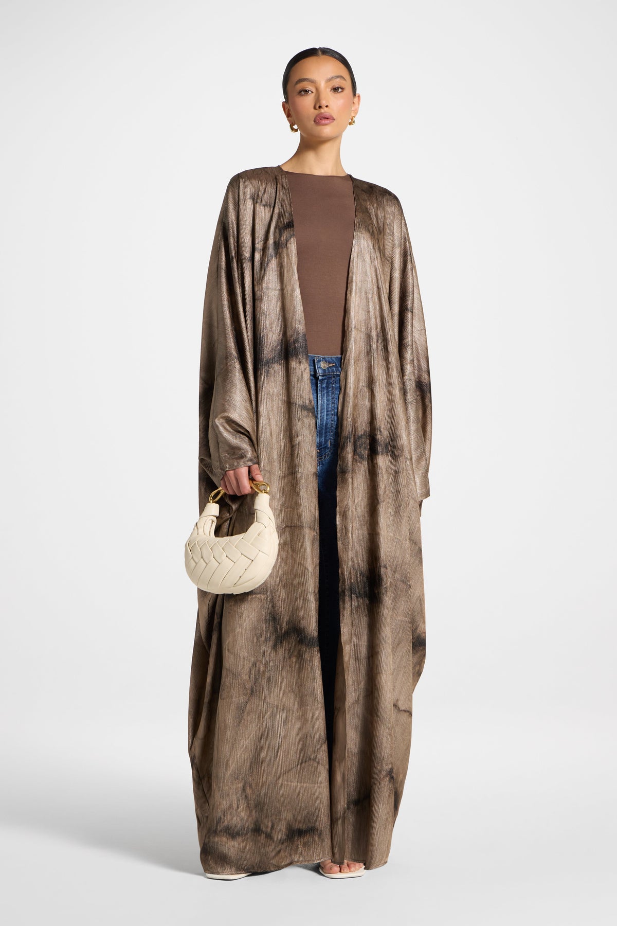 Printed Open Abaya - Coffee
