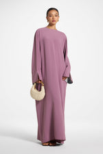 Printed Sleeve Closed Abaya - Plum