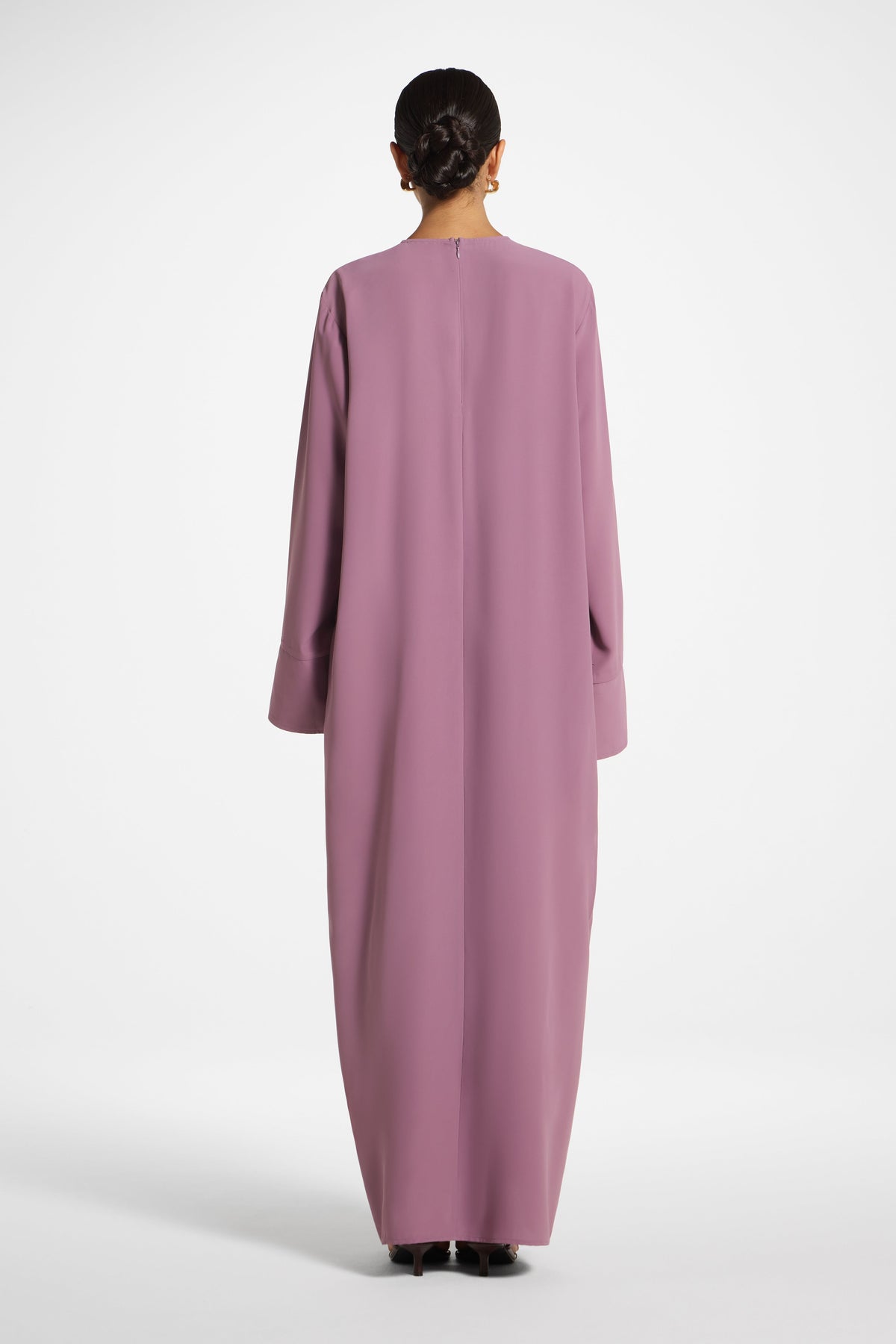 Printed Sleeve Closed Abaya - Plum