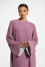 Printed Sleeve Closed Abaya - Plum