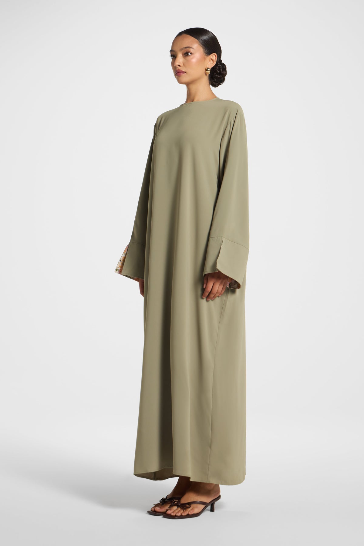 Printed Sleeve Closed Abaya - Sage