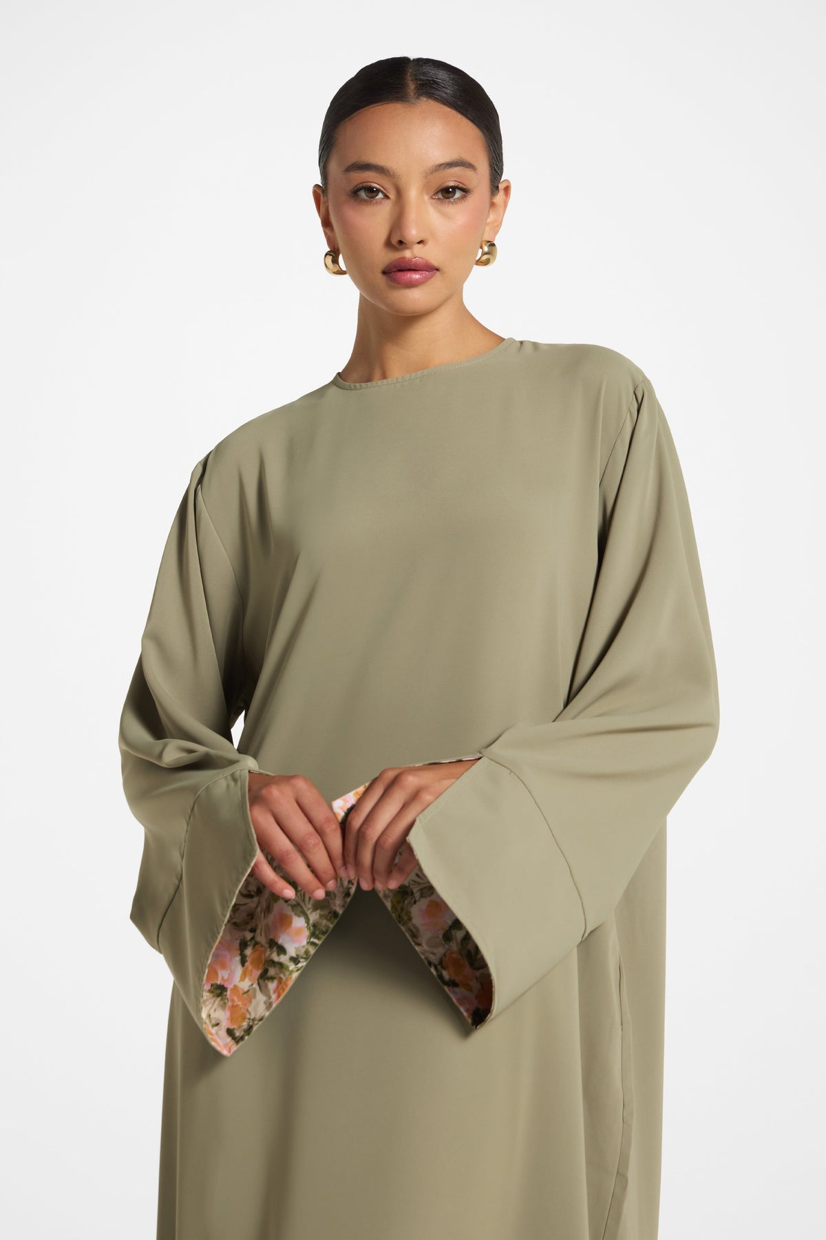 Printed Sleeve Closed Abaya - Sage