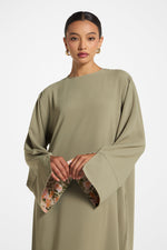 Printed Sleeve Closed Abaya - Sage
