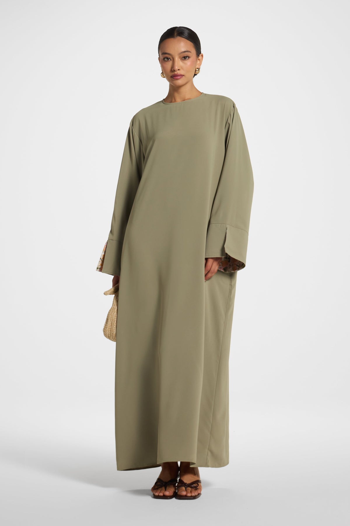 Printed Sleeve Closed Abaya - Sage