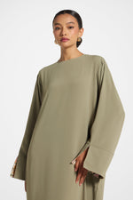 Printed Sleeve Closed Abaya - Sage
