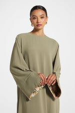 Printed Sleeve Closed Abaya - Sage