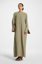 Printed Sleeve Closed Abaya - Sage