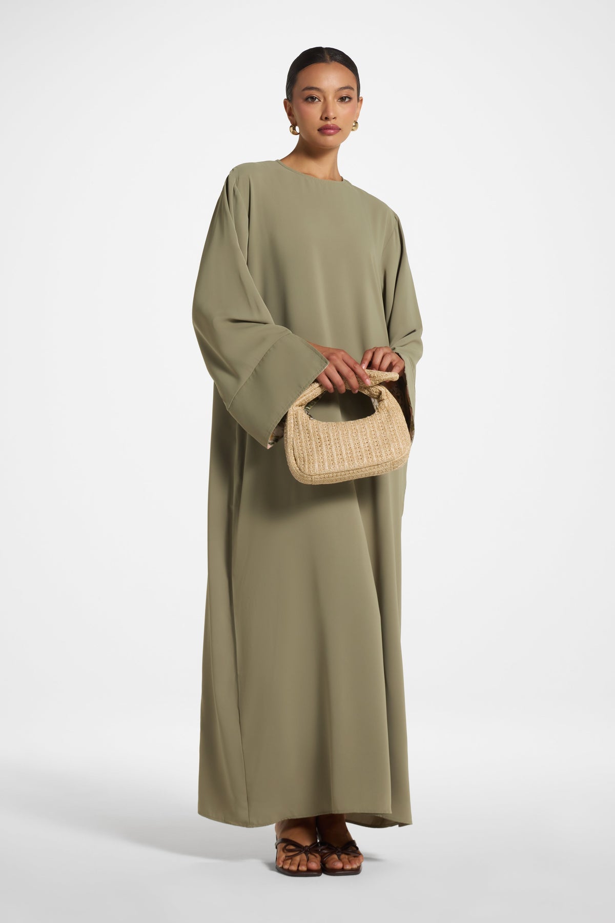 Printed Sleeve Closed Abaya - Sage