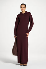 Quarter Zip Knit Maxi Dress - Chocolate Truffle