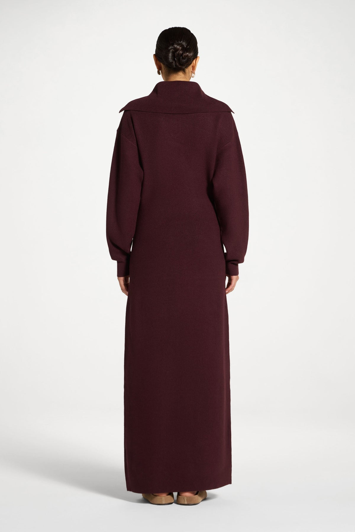 Quarter Zip Knit Maxi Dress - Chocolate Truffle