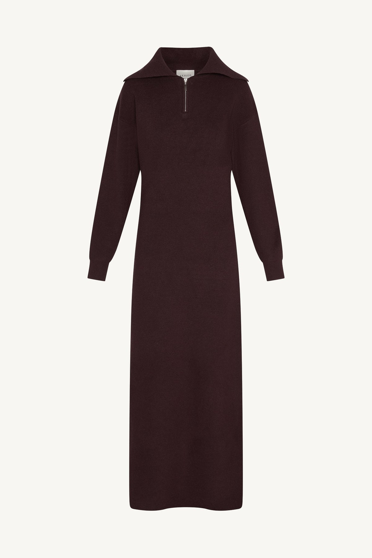 Quarter Zip Knit Maxi Dress - Chocolate Truffle