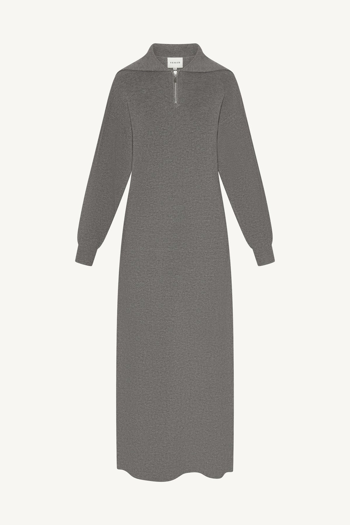 Quarter Zip Knit Maxi Dress - Heather Grey