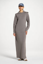 Quarter Zip Knit Maxi Dress - Heather Grey