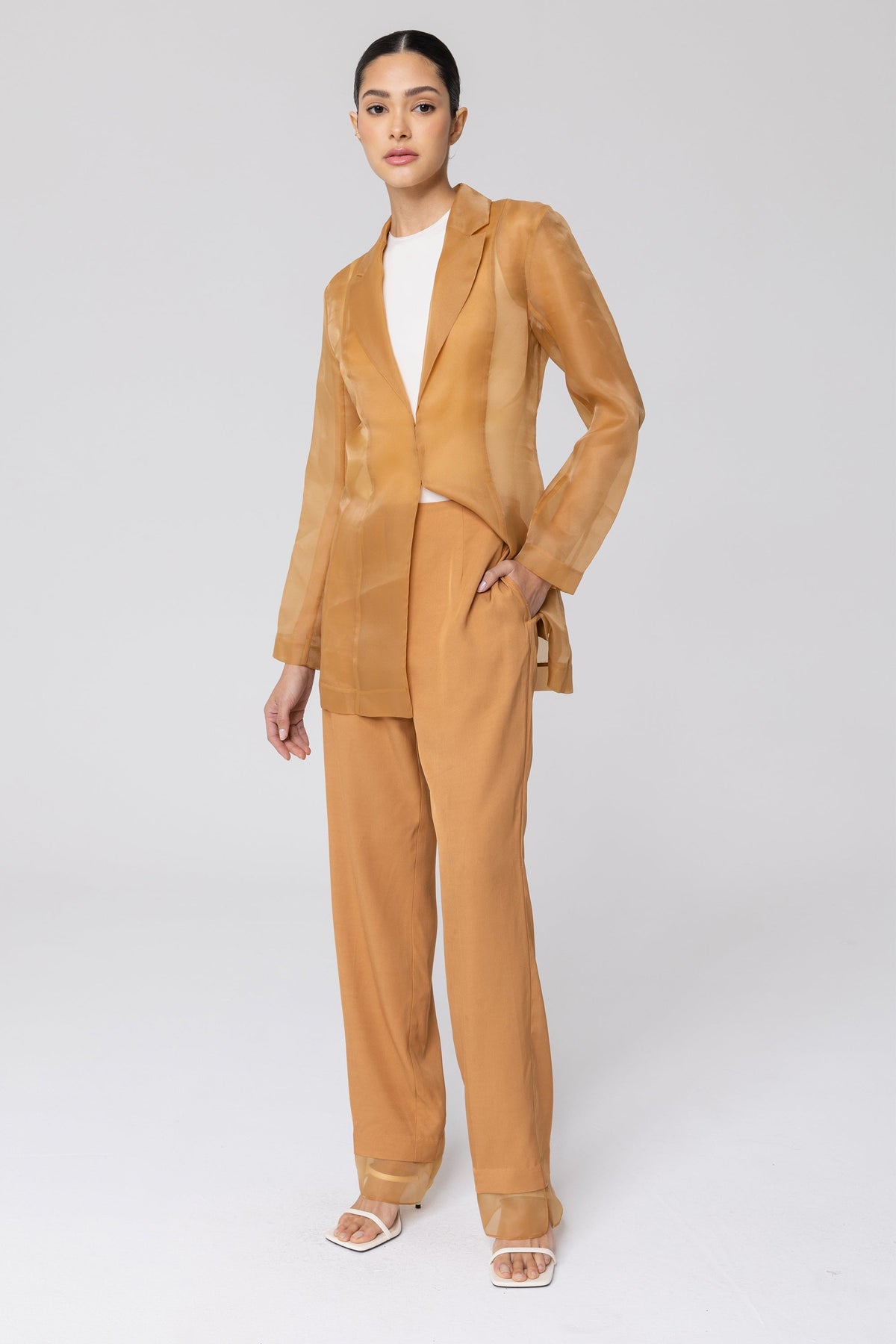 Rayan Organza Trim Trousers - Brown Sugar
