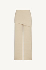 Ribbed Knit Foldover Wide Leg Pants - Beige