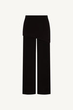 Ribbed Knit Foldover Wide Leg Pants - Black