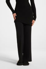 Ribbed Knit Foldover Wide Leg Pants - Black