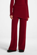 Ribbed Knit Foldover Wide Leg Pants - Cherry Lacquer