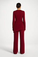 Ribbed Knit Foldover Wide Leg Pants - Cherry Lacquer