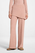 Ribbed Knit Foldover Wide Leg Pants - Rose