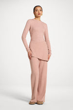 Ribbed Knit Foldover Wide Leg Pants - Rose