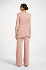 Ribbed Knit Foldover Wide Leg Pants - Rose
