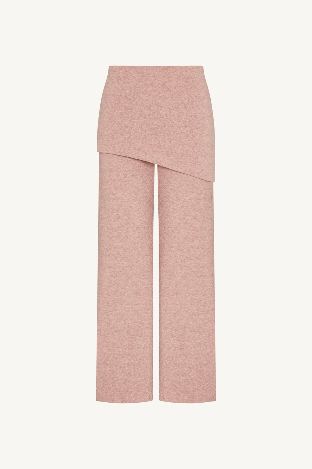 Ribbed Knit Foldover Wide Leg Pants - Rose