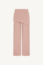 Ribbed Knit Foldover Wide Leg Pants - Rose