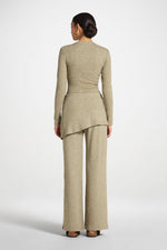 Ribbed Knit Foldover Wide Leg Pants - Olive