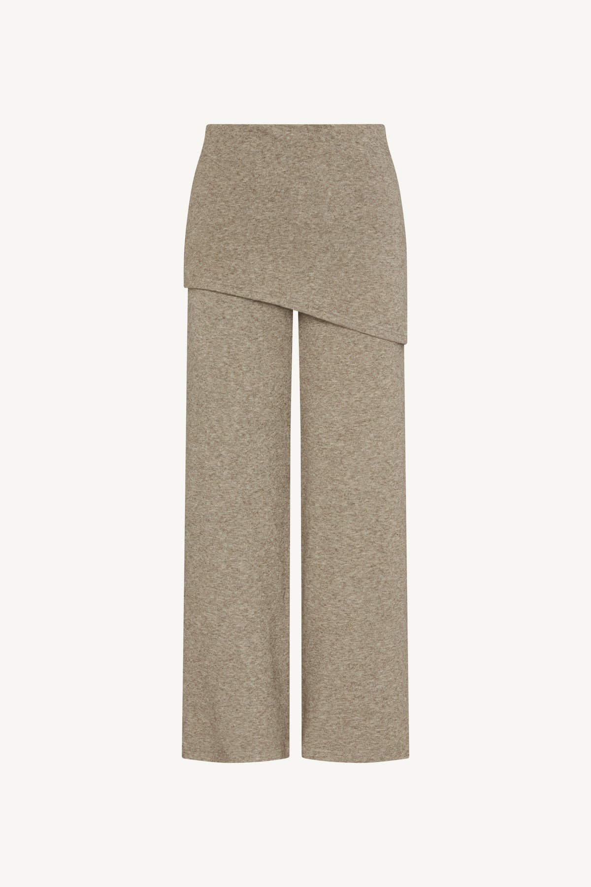 Ribbed Knit Foldover Wide Leg Pants - Warm Grey