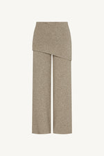 Ribbed Knit Foldover Wide Leg Pants - Warm Grey