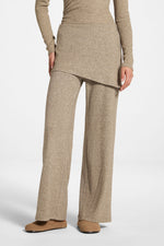Ribbed Knit Foldover Wide Leg Pants - Warm Grey