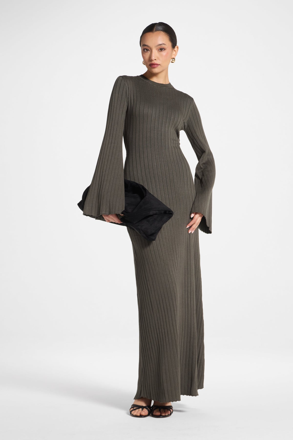 Ribbed Knit Maxi Dress - Dark Sage