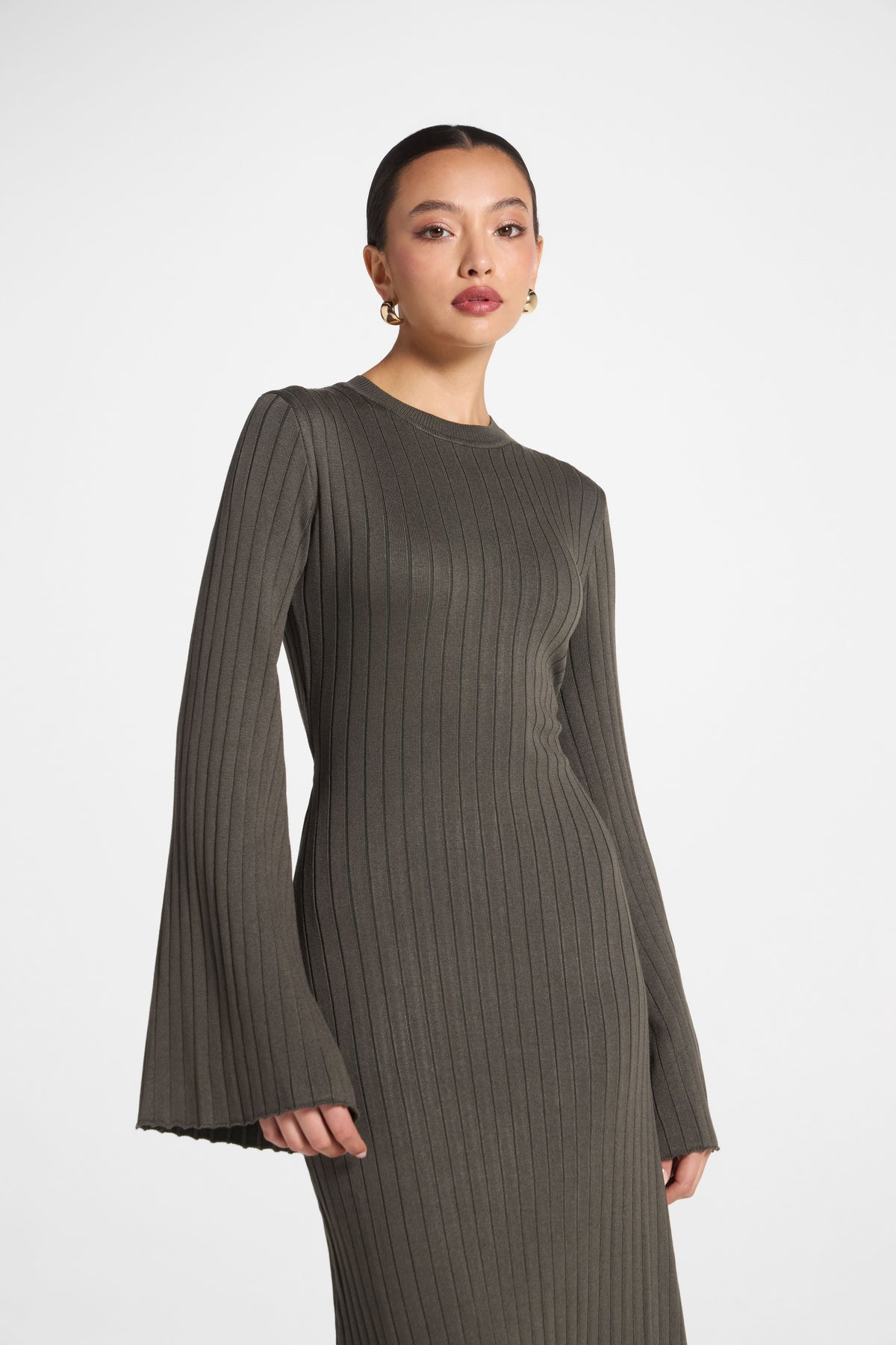 Ribbed Knit Maxi Dress - Dark Sage