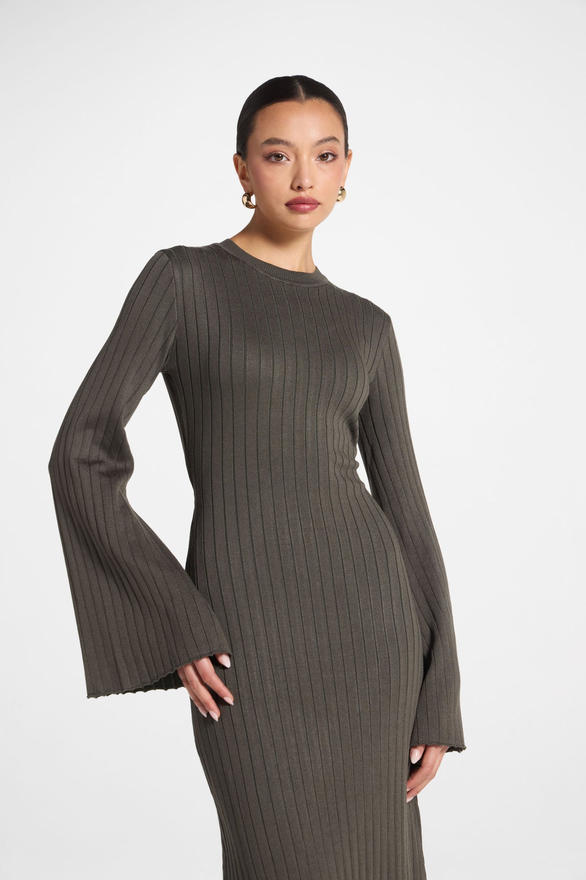 Ribbed Knit Maxi Dress - Dark Sage