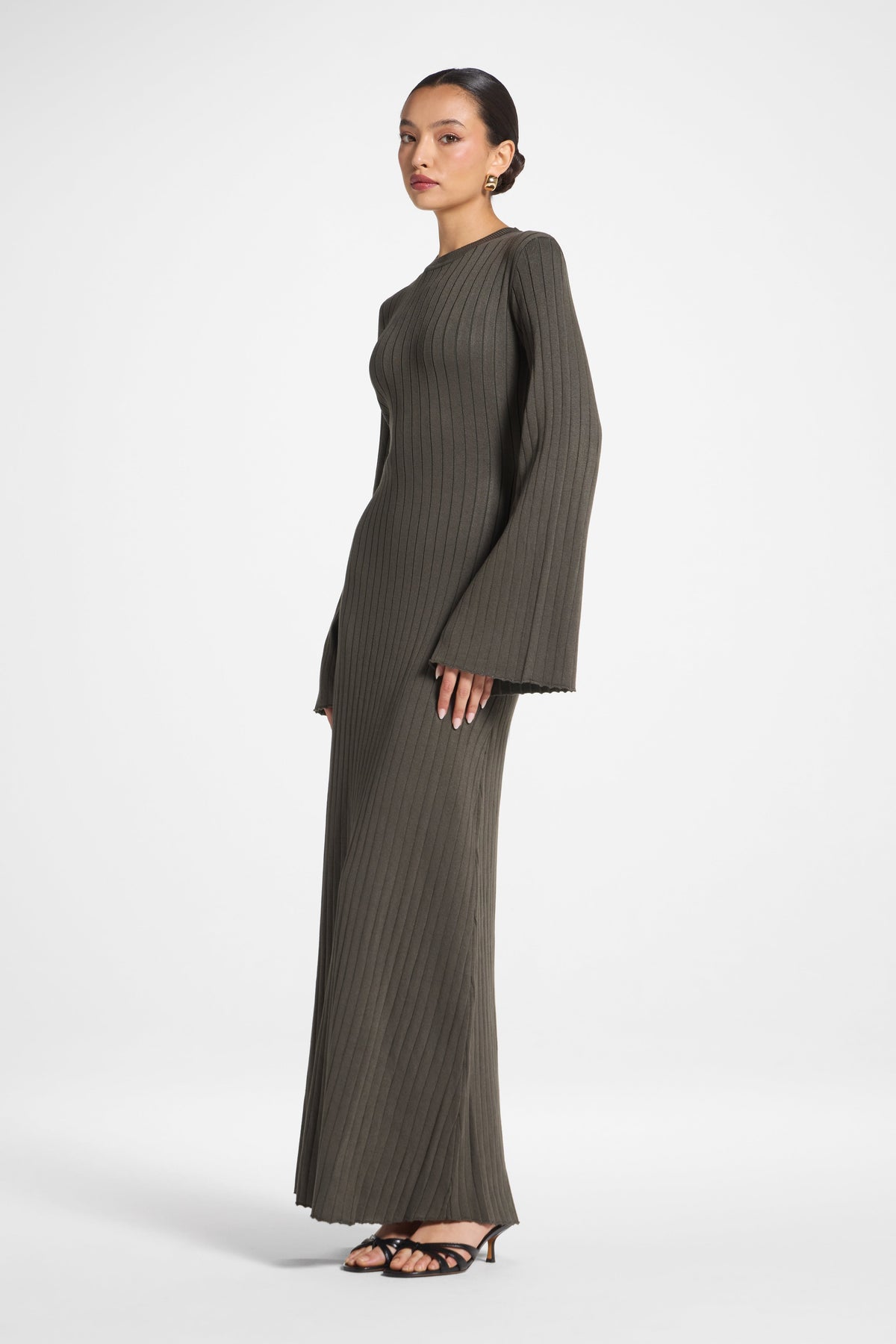 Ribbed Knit Maxi Dress - Dark Sage