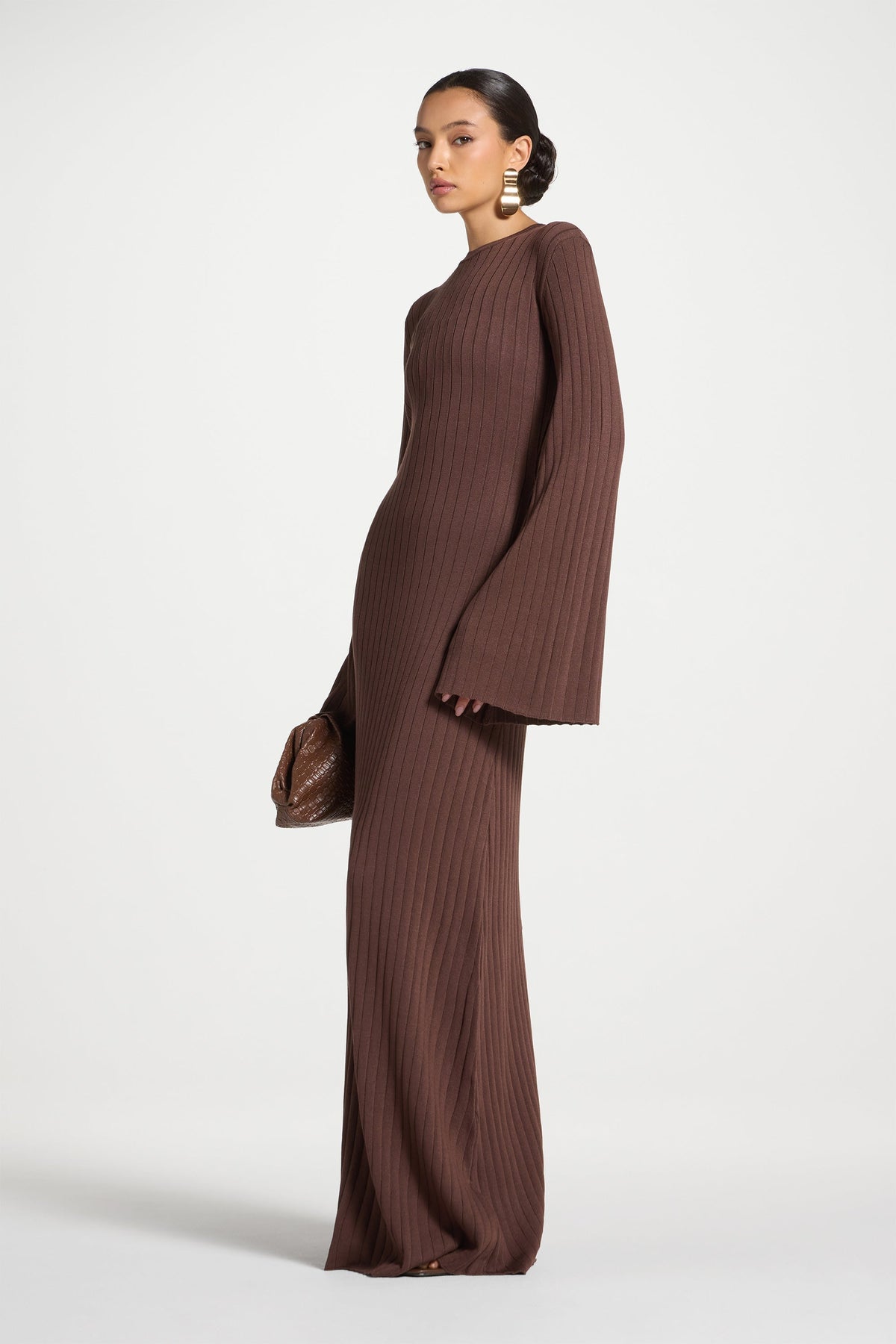 Ribbed Knit Maxi Dress - Qahwah
