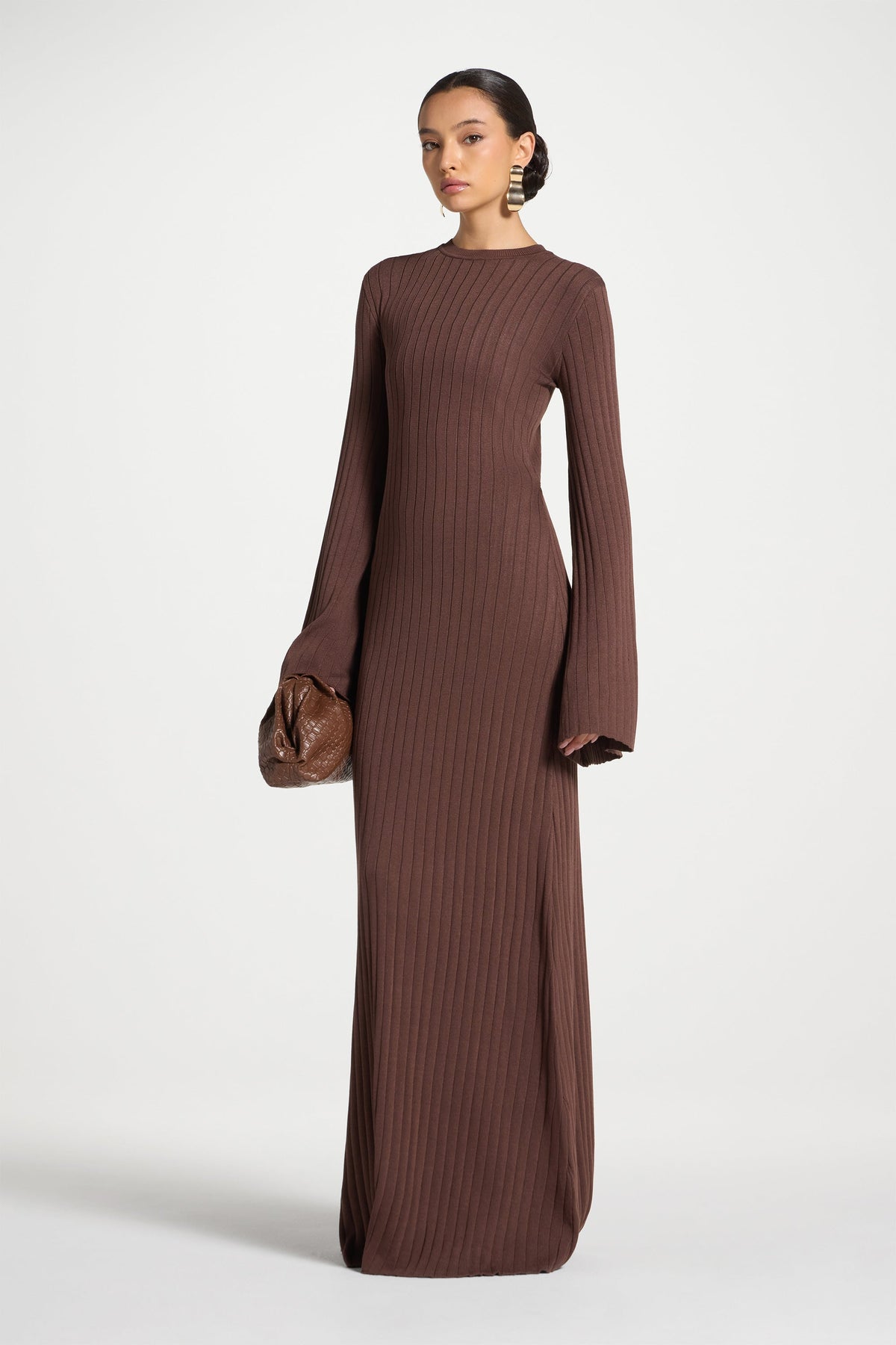 Ribbed Knit Maxi Dress - Qahwah