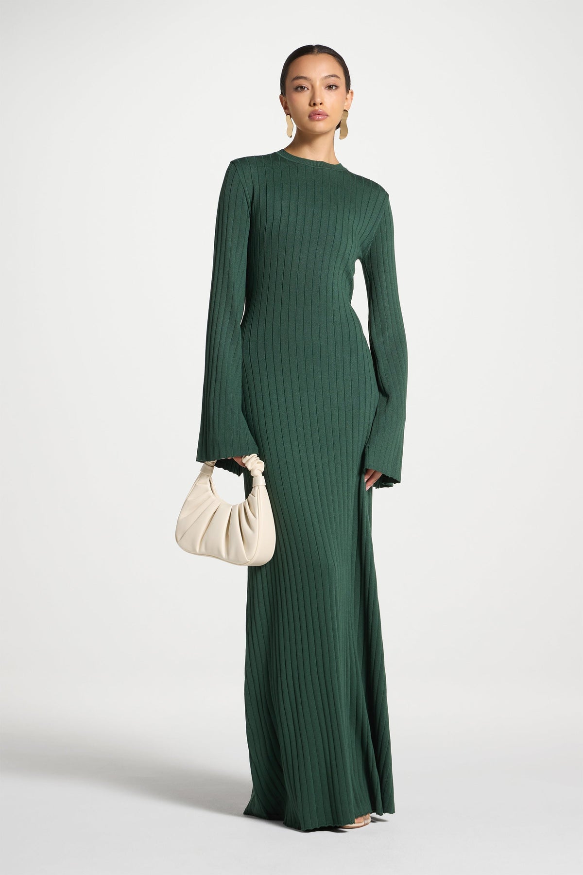 Ribbed Knit Maxi Dress - Retro Green