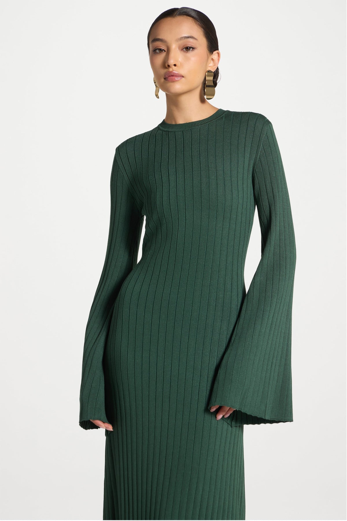 Ribbed Knit Maxi Dress - Retro Green