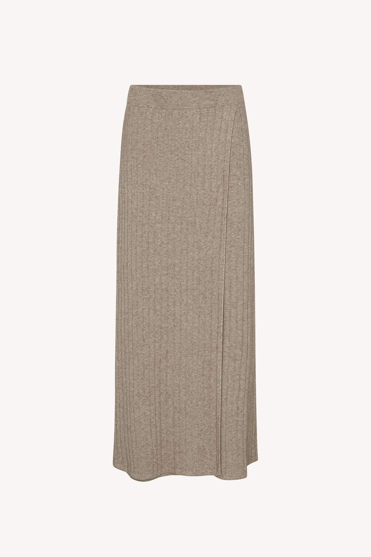 Ribbed Knit Wrap Skirt - Beige