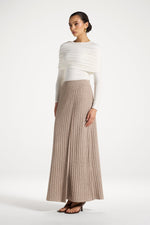 Ribbed Knit Wrap Skirt - Beige