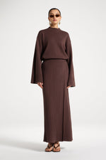 Ribbed Knit Wrap Skirt - Brown